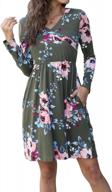 floral charm: lainab women's long sleeve tunic wrap dress with pockets logo