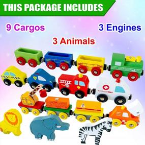 img 3 attached to Wooden Train Set 12 PCS Magnetic Engines 3 Bonus Animals Deluxe Toys Kids Toddler Boys Girls Compatible Thomas Railway Brio Tracks Major Brands