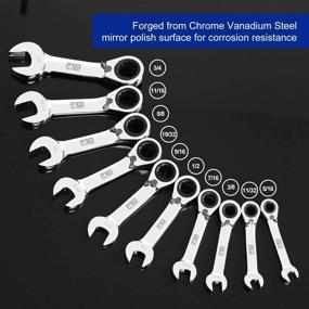 img 3 attached to 10-Piece Prostormer Stubby Ratcheting Wrench Set, Reversible With 72-Teeth Box End And Open End Combination. SAE Sizes 5/16" To 3/4". Includes Rolling Pouch And Made With CR-V Material.
