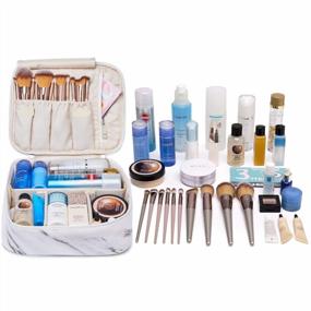 img 2 attached to Organize Your Beauty Essentials With A Large Marble Cosmetic Bag For Women On-The-Go