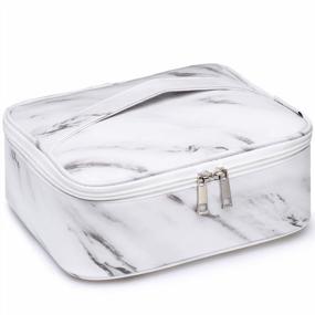 img 4 attached to Organize Your Beauty Essentials With A Large Marble Cosmetic Bag For Women On-The-Go