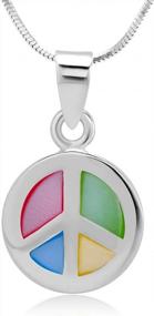 img 3 attached to CHUVORA Sterling Silver Mother Of Pearl Shell Peace Love Symbol Sign Necklace 18'' Multi-Colored