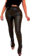 women's high waisted faux leather leggings pants - sexy look. logo