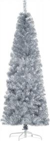img 4 attached to 6 Foot Unlit Slim Douglas Fir Artificial Christmas Tree With 618 Realistic Branches And Tips, Silver - HOMCOM