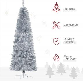 img 1 attached to 6-футовая неосвещенная тонкая искусственная рождественская елка из пихты Дугласа с 618 реалистичными ветвями и кончиками, серебристая - HOMCOM