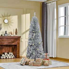 img 3 attached to 6 Foot Unlit Slim Douglas Fir Artificial Christmas Tree With 618 Realistic Branches And Tips, Silver - HOMCOM