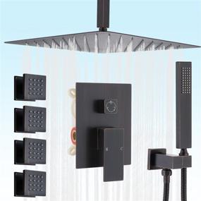 img 4 attached to Oil Rubbed Bronze Rain Shower System With Body Spray, 12In Ceiling Mounted Rainfall Faucet Complete Kit With 3-Way Diverter Valve.