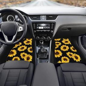 img 3 attached to Sunflower Car Accessory Set - Freewander Front Rear Floor Foot Mat, Steering Wheel Cover, and Anti-Slip Car Floor Mat, 5-Piece Universal Fit Interior Decorations for Automotive