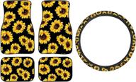 sunflower car accessory set - freewander front rear floor foot mat, steering wheel cover, and anti-slip car floor mat, 5-piece universal fit interior decorations for automotive logo