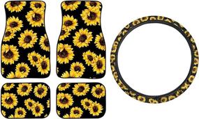 img 4 attached to Sunflower Car Accessory Set - Freewander Front Rear Floor Foot Mat, Steering Wheel Cover, and Anti-Slip Car Floor Mat, 5-Piece Universal Fit Interior Decorations for Automotive