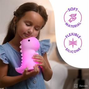 img 3 attached to 🦖 Getallfun Cute LED Nightlight - Trexy Dinosaur Night Light Squishy T-Rex Silicone Bedside lamp with Remote, 9 Color Touch Sensor, Dino USB Rechargeable Night Lamp for Boys Girls - Nursery Decor Gift for Kid