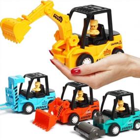 img 4 attached to Friction-Powered Construction Toy Bundle - Includes Excavator, Bulldozer, Road Roller, And Lift Truck - Perfect For Toddlers And Kids Aged 3-6 - Push And Go Vehicles For Sandbox Playtime Fun