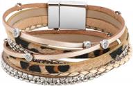 emibele layered leather bracelet, rivet leopard print bohemian style multilayer wrap bracelet, handmade agate chakra crystal glass beaded shell bracelet for women logo