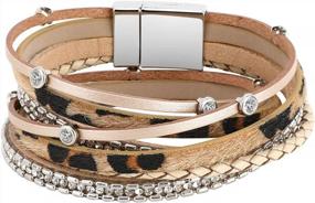 img 4 attached to Emibele Layered Leather Bracelet, Rivet Leopard Print Bohemian Style Multilayer Wrap Bracelet, Handmade Agate Chakra Crystal Glass Beaded Shell Bracelet For Women