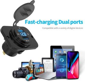 img 2 attached to 📲 MICTUNING Dual USB Charger Socket & Power Outlet with Digital Voltmeter - Blue LED Light 12-24V for Car Boat Marine Mobile - Efficient Charging Solution