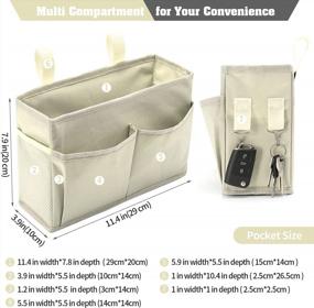 img 3 attached to Bedside Caddy Hanging Organizer With 4 Pockets And 2 Hooks - Perfect For Bunk Beds, College Dorms, Hospital Beds, Baby Cribs, And More! Made From Durable 600D Oxford Cloth In Beige.