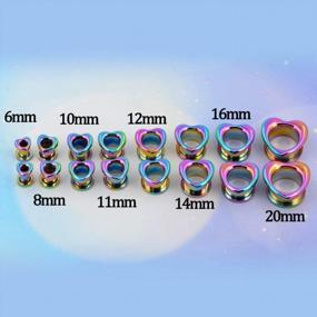 img 1 attached to 316L Stainless Steel Heart Plugs And Tunnels Ear Stretchers Gauges 2G-3/4'' Rainbow Jewseen Ear Expander Piercings Earring