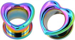 img 4 attached to 316L Stainless Steel Heart Plugs And Tunnels Ear Stretchers Gauges 2G-3/4'' Rainbow Jewseen Ear Expander Piercings Earring