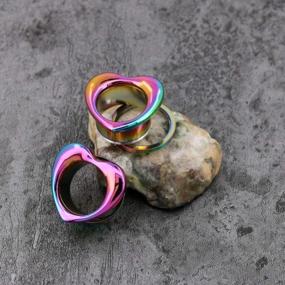 img 3 attached to 316L Stainless Steel Heart Plugs And Tunnels Ear Stretchers Gauges 2G-3/4'' Rainbow Jewseen Ear Expander Piercings Earring