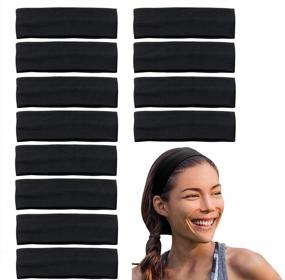 img 4 attached to 2-Inch Wide Black Cotton Headbands For Yoga, Sports & More - 12 Pack By CoverYourHair