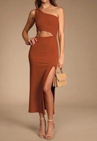 img 3 attached to Stylish Women'S Summer One-Shoulder Cutout Maxi Dress With Side Slit For Bodycon Look