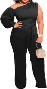 img 4 attached to IyMoo Women'S Sexy Plus Size One Shoulder Wide Leg Long Sleeve Cocktail V Neck Jumpsuits Romper