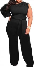 img 2 attached to IyMoo Women'S Sexy Plus Size One Shoulder Wide Leg Long Sleeve Cocktail V Neck Jumpsuits Romper