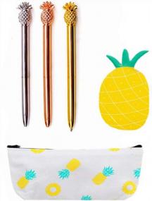 img 4 attached to 5-Piece Pineapple Ballpoint Pen Set With Pencil Pouch Bags, Ins Style Notes Stickers For Office School Gift