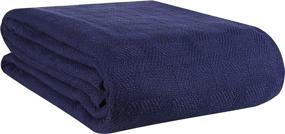 img 4 attached to Glamburg 100% Cotton Bed Blanket, Breathable Bed Blanket Twin Size, Cotton Thermal Blankets Twin Size - Perfect For Layering Any Bed For All Season - Navy