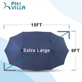 img 2 attached to PHI VILLA 15-футовый прямоугольный зонт для наружного рынка с 36 светодиодными солнечными фонарями и подставкой, темно-синий