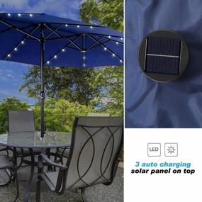 img 3 attached to PHI VILLA 15Ft Outdoor Market Rectangle Umbrella With 36 LED Solar Lights And Stand, Navy Blue