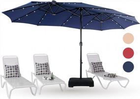 img 4 attached to PHI VILLA 15Ft Outdoor Market Rectangle Umbrella With 36 LED Solar Lights And Stand, Navy Blue