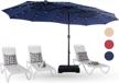 phi villa 15ft outdoor market rectangle umbrella with 36 led solar lights and stand, navy blue logo