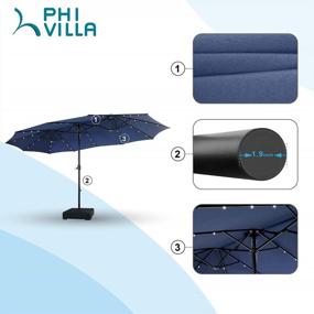 img 1 attached to PHI VILLA 15-футовый прямоугольный зонт для наружного рынка с 36 светодиодными солнечными фонарями и подставкой, темно-синий
