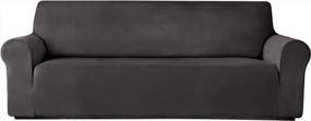 img 4 attached to Protect Your Sofa In Style With Maxmill Velvet Plush Stretch Slipcover: Anti-Slip, High Stretch, Rich Velour, And Pet-Friendly - Fits 72"-96" Sofa (Dark Gray)