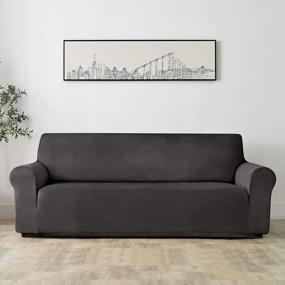img 3 attached to Protect Your Sofa In Style With Maxmill Velvet Plush Stretch Slipcover: Anti-Slip, High Stretch, Rich Velour, And Pet-Friendly - Fits 72"-96" Sofa (Dark Gray)