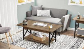 img 1 attached to Rustic Farmhouse Coffee Table With Storage Shelf For Living Room, Easy Assembly, Espresso - Large 𝟒𝟑.𝟑" X 𝟐𝟑.𝟔