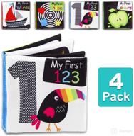 👶 infant development soft cloth book set - high contrast black and white crinkle book bundle for baby's brain development, featuring numbers, words, shapes, and colors logo
