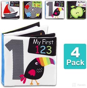 img 4 attached to 👶 Infant Development Soft Cloth Book Set - High Contrast Black and White Crinkle Book Bundle for Baby's Brain Development, featuring Numbers, Words, Shapes, and Colors