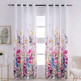 img 4 attached to 🌸 Kotile Floral Curtains for Bedroom Girls - Red Pink 95 Inch Length, 2 Panel Set: Grommet Print Flower Pattern, Thermal Insulated Room Darkening Curtains for Living Room