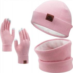 img 4 attached to Набор зимних аксессуаров для женщин: шапка-бини, шарф и перчатки для сенсорного экрана от Mysuntown