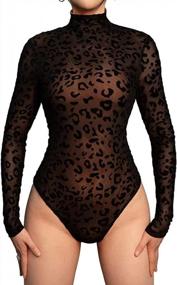 img 4 attached to Женский сексуальный леопардовый комбинезон с длинными рукавами - ZileZile Bodysuit Mock Turtle Neck Solid