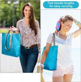img 1 attached to водонепроницаемая складная большая сумка для женщин - многоцелевая многоразовая сумка для покупок, продуктов, наплечная сумка для работы, спортзала, пляжа и путешествий | Синий