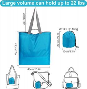 img 3 attached to водонепроницаемая складная большая сумка для женщин - многоцелевая многоразовая сумка для покупок, продуктов, наплечная сумка для работы, спортзала, пляжа и путешествий | Синий
