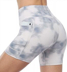 img 4 attached to High Waisted Yoga Shorts With Pockets For Women - RAYPOSE Print Gym Biker Shorts With Tummy Control For Workouts
