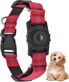 img 4 attached to KATUMO Reflective Air Tag Dog Collar - Waterproof Airtag Holder For Small Dogs & Puppies (S, Red)