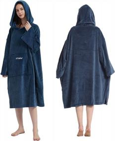 img 4 attached to Oversize Hooded Fleece Towel Changing Robe With Pocket - Hiturbo Surf Poncho For Aquatics & Home Use.