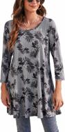 floral swing crewneck tunic top: plus size 3/4 sleeve dressy casual blouse with loose fit for fall, perfect for pairing with leggings logo