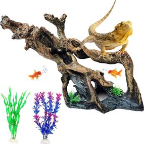 img 4 attached to 🐠 Enhance Your Fish Tank with PINVNBY Resin Driftwood Aquarium Decoration: Tree Branch Trunk Ornament for Betta, Shrimp, Fish Fry, Gecko, Lizard, Complete with Holes and Artificial Aquatic Plants