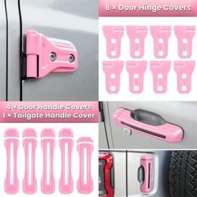 img 2 attached to 🎀 Complete Pink Exterior Trim Kit for Jeep Wrangler JL JLU 2018-2022 - 26 Pieces: Door Hinge, Handle, Engine Hood Hinge, Hood Latch, Wheel Eyebrow, Side Air Outlet, Rear Tailgate Window Hinge Cover